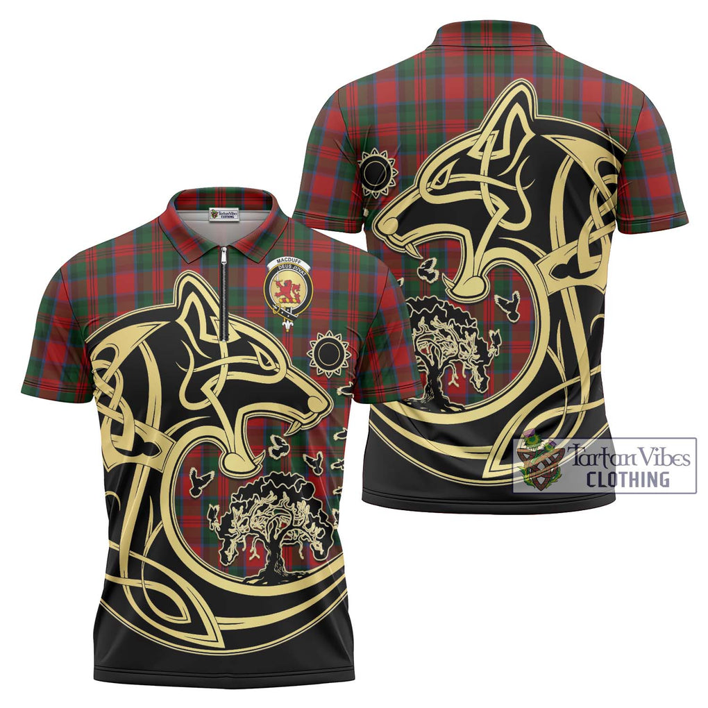 MacDuff (McDuff) Tartan Zipper Polo Shirt with Family Crest Celtic Wolf Style Unisex - Tartanvibesclothing Shop