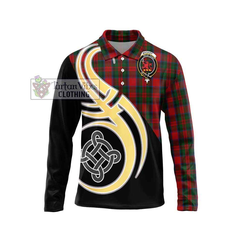 MacDuff (McDuff) Tartan Long Sleeve Polo Shirt with Family Crest and Celtic Symbol Style Unisex - Tartan Vibes Clothing