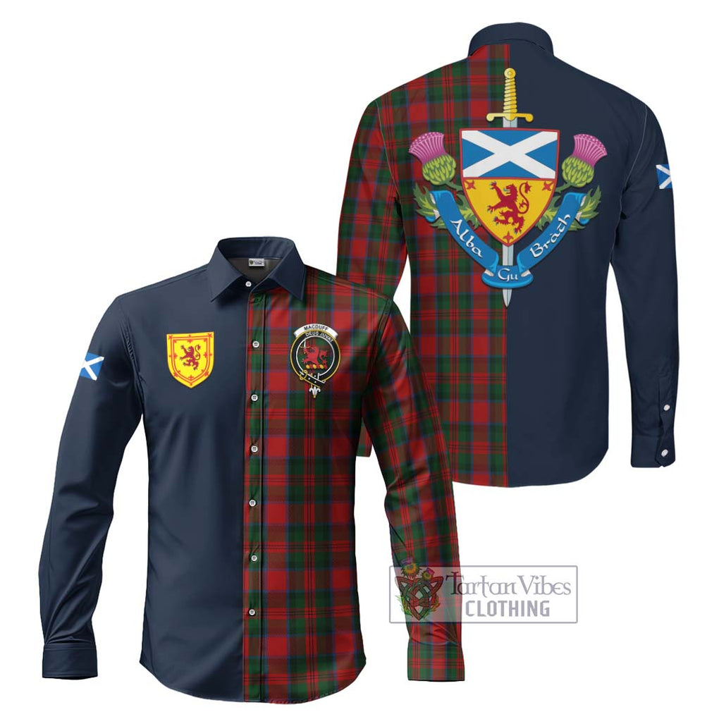 Tartan Vibes Clothing MacDuff Tartan Long Sleeve Button Shirt with Scottish Lion Royal Arm Half Style