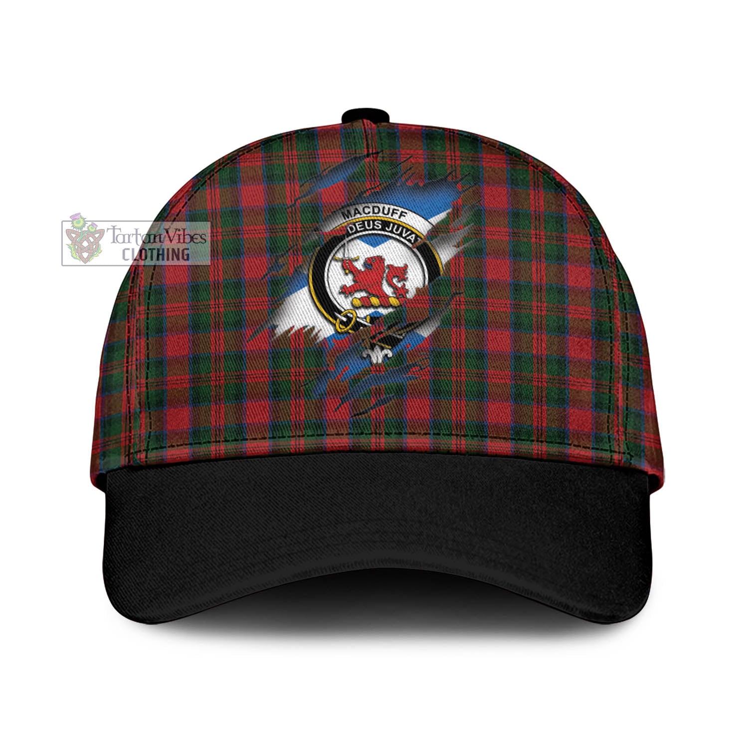 Tartan Vibes Clothing MacDuff Tartan Classic Cap with Family Crest In Me Style