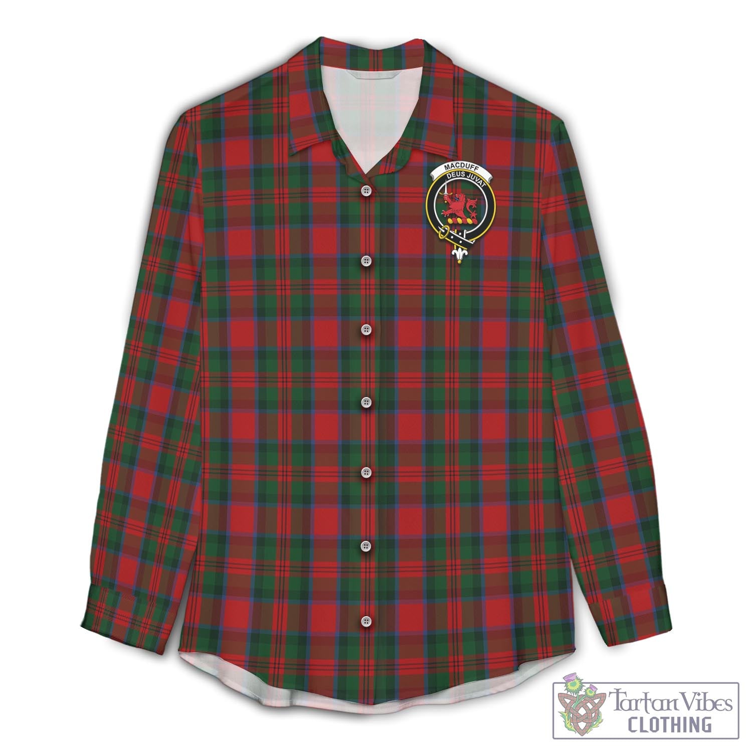 Tartan Vibes Clothing MacDuff Tartan Womens Casual Shirt with Family Crest