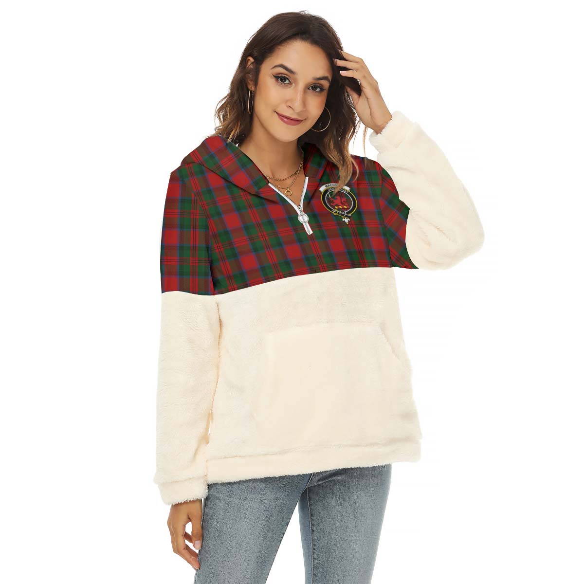 MacDuff (McDuff) Tartan Women's Borg Fleece Hoodie With Half Zip with Family Crest Female - Tartan Vibes Clothing