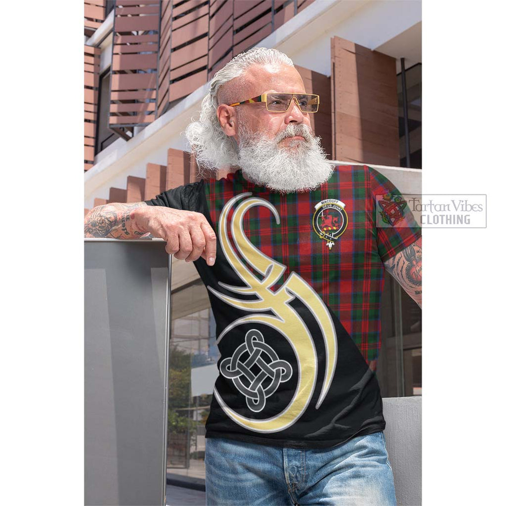 Tartan Vibes Clothing MacDuff Tartan Cotton T-shirt with Family Crest and Celtic Symbol Style