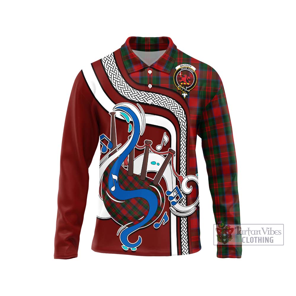 Tartan Vibes Clothing MacDuff Tartan Long Sleeve Polo Shirt with Epic Bagpipe Style