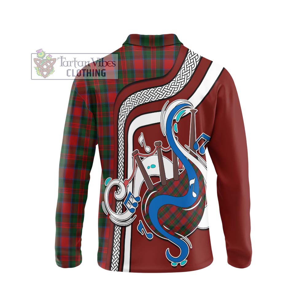 Tartan Vibes Clothing MacDuff Tartan Long Sleeve Polo Shirt with Epic Bagpipe Style