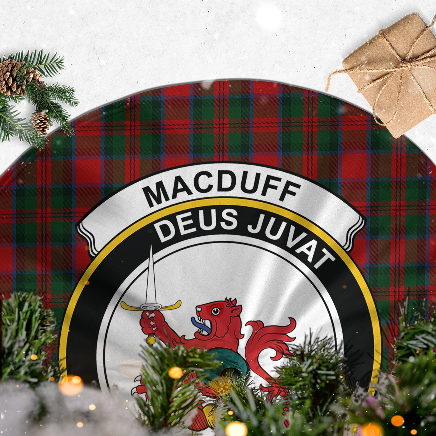 MacDuff Tartan Christmas Tree Skirt with Family Crest - Tartanvibesclothing