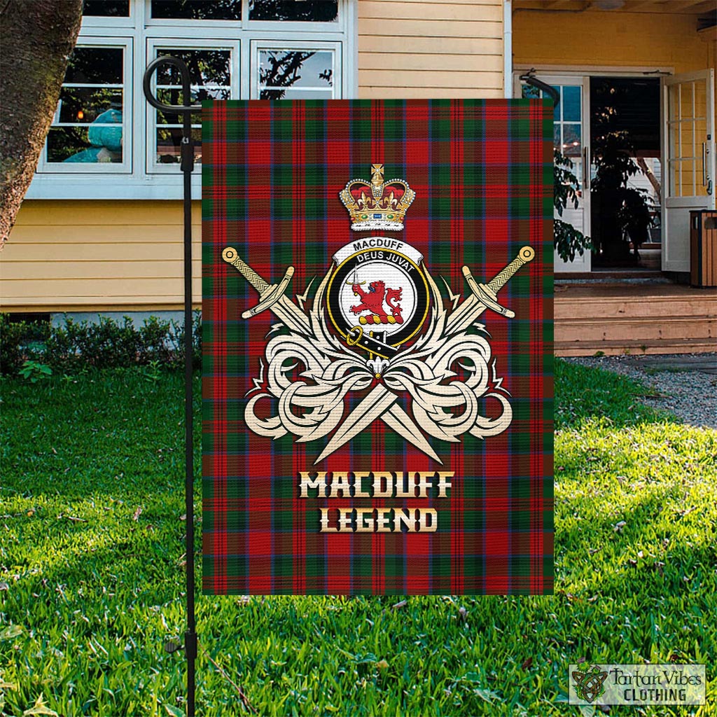 Tartan Vibes Clothing MacDuff Tartan Flag with Clan Crest and the Golden Sword of Courageous Legacy