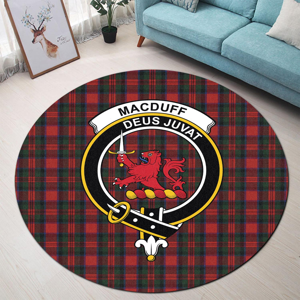 MacDuff (McDuff) Tartan Round Rug with Family Crest - Tartan Vibes Clothing