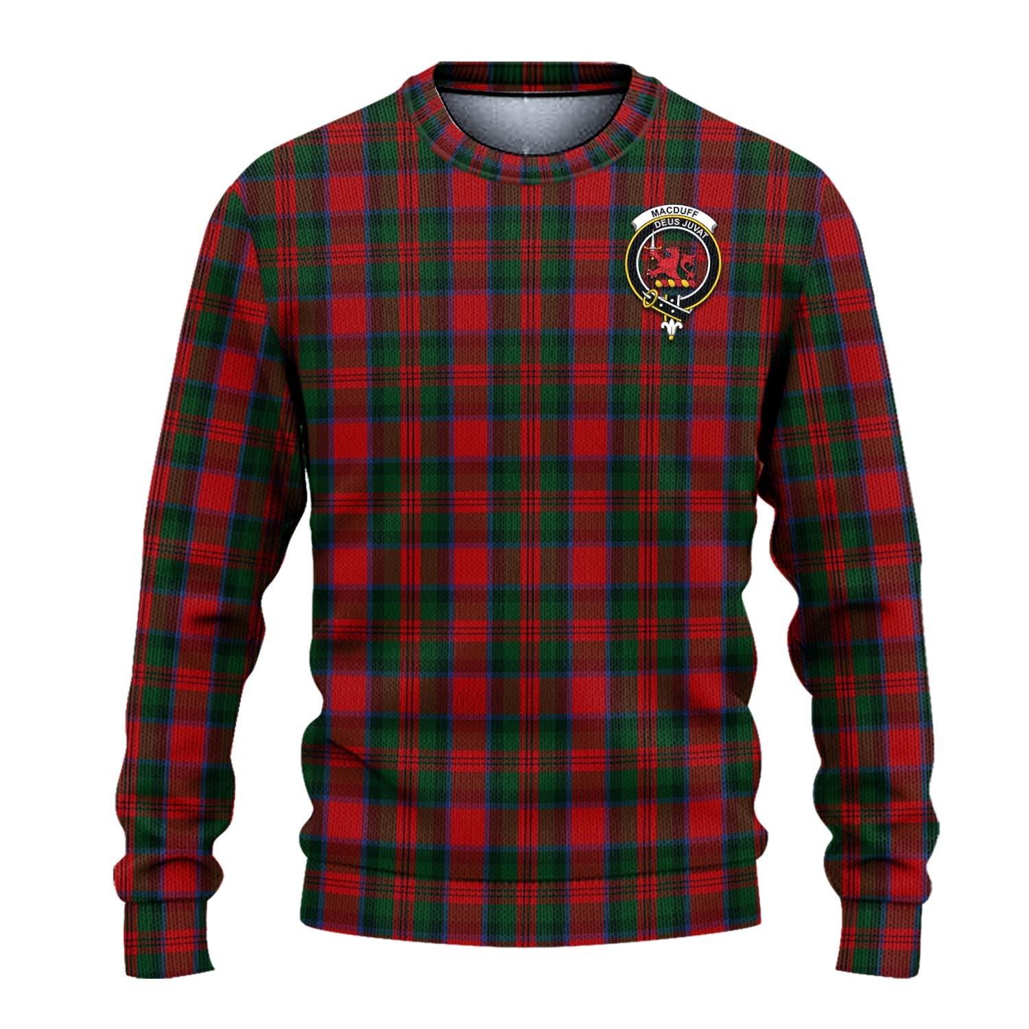 MacDuff Tartan Knitted Sweater with Family Crest - Tartanvibesclothing