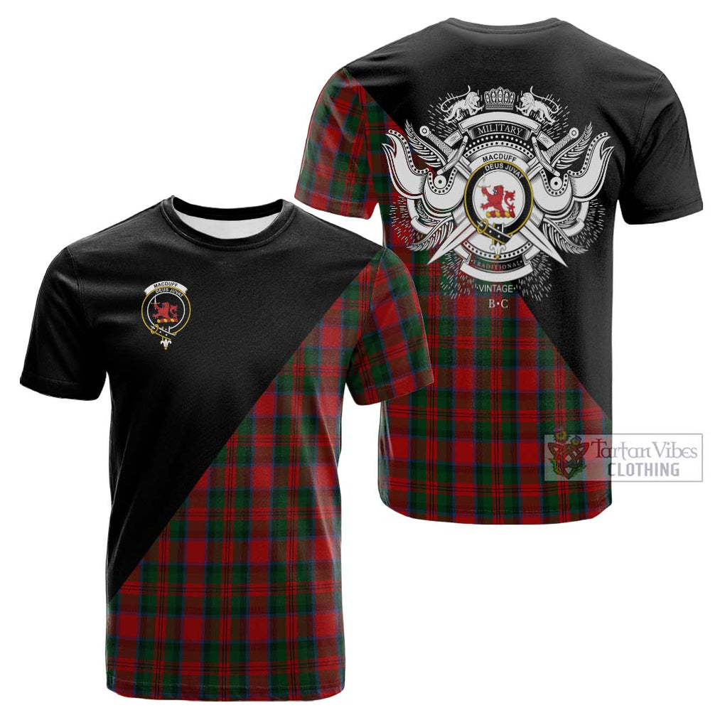 Tartan Vibes Clothing MacDuff Tartan Cotton T-shirt with Family Crest and Military Logo Style