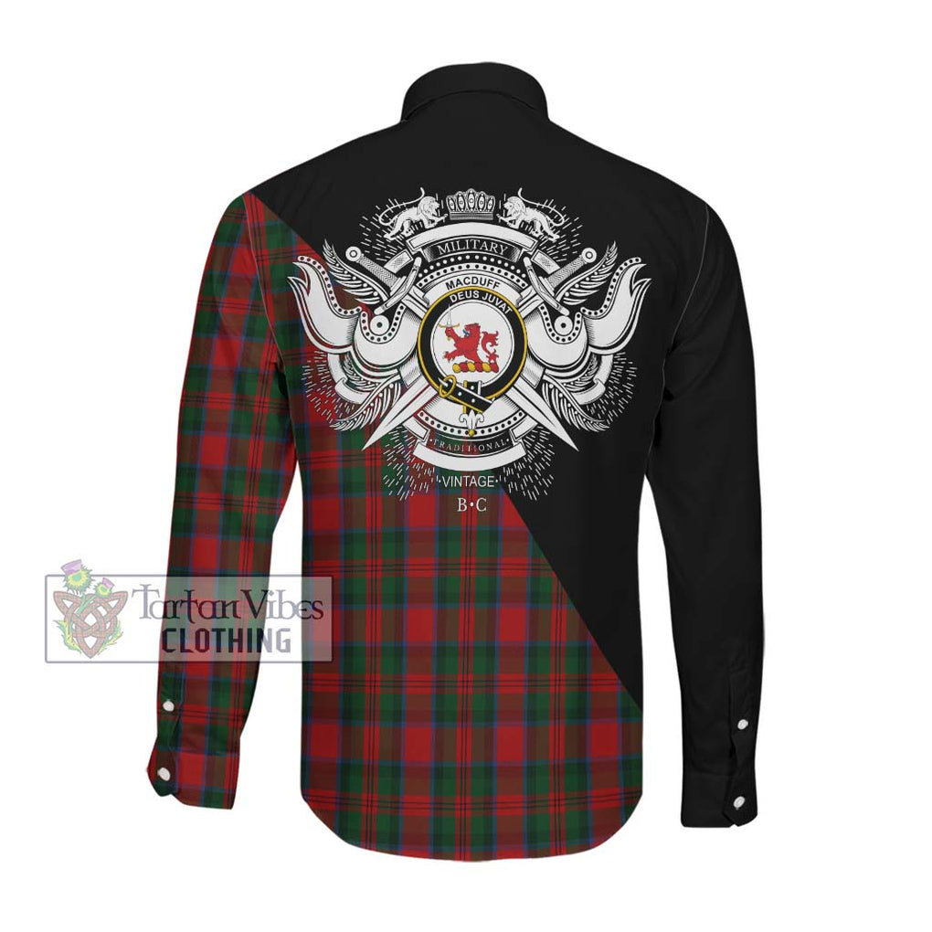 MacDuff (McDuff) Tartan Long Sleeve Button Shirt with Family Crest and Military Logo Style Men's Shirt - Tartan Vibes Clothing