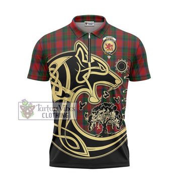 MacDuff (McDuff) Tartan Zipper Polo Shirt with Family Crest Celtic Wolf Style