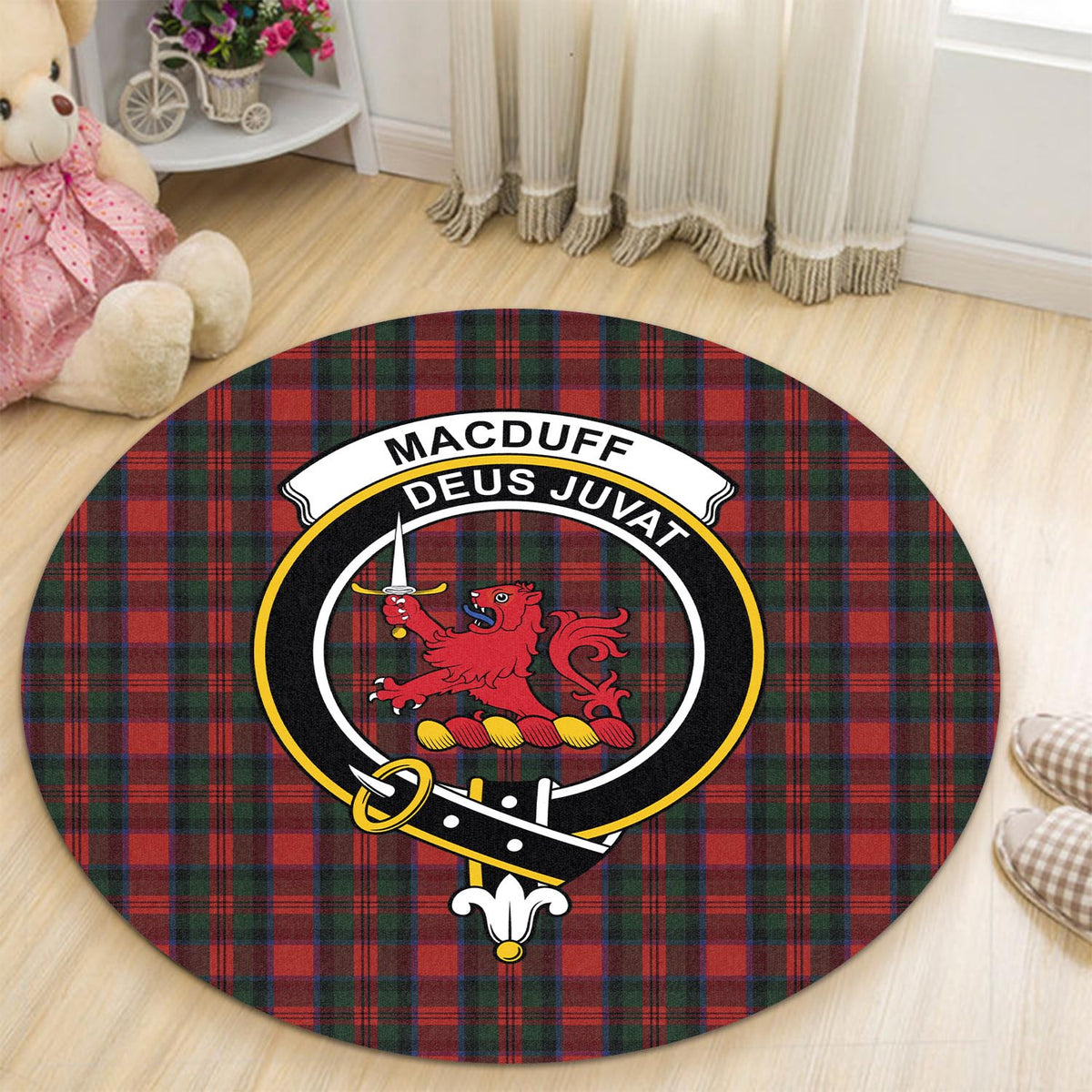 MacDuff (McDuff) Tartan Round Rug with Family Crest - Tartan Vibes Clothing