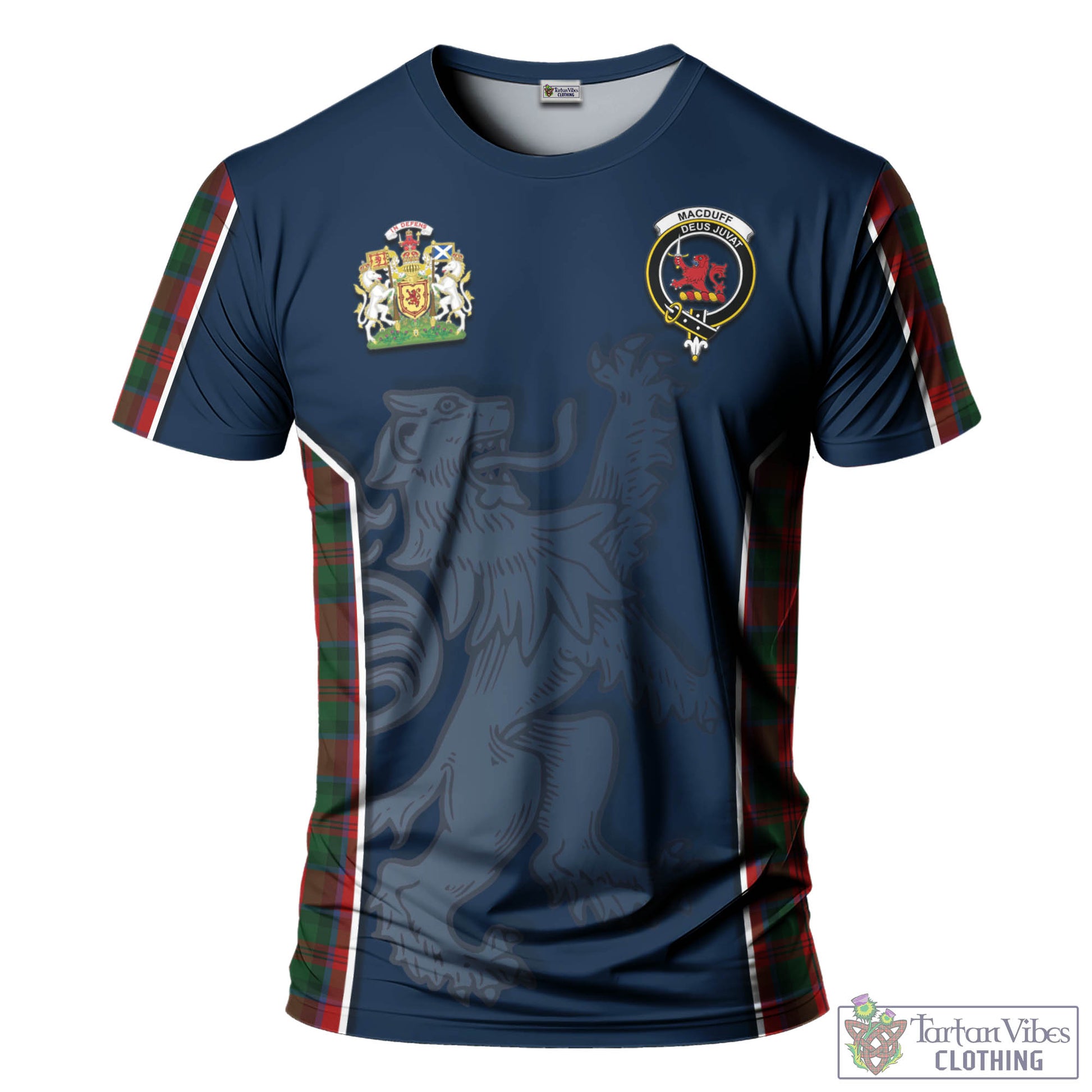 Tartan Vibes Clothing MacDuff Tartan T-Shirt with Family Crest and Lion Rampant Vibes Sport Style