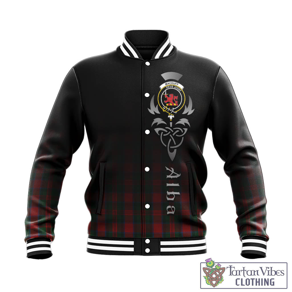 Tartan Vibes Clothing MacDuff Tartan Baseball Jacket Featuring Alba Gu Brath Family Crest Celtic Inspired