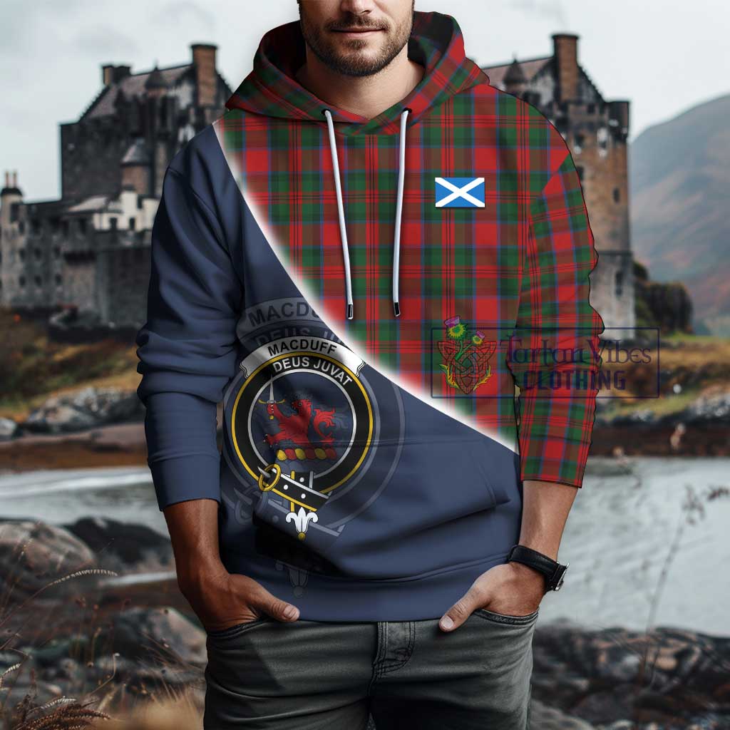 Tartan Vibes Clothing MacDuff Tartan Hoodie with Personalised National Flag and Family Crest Half Style