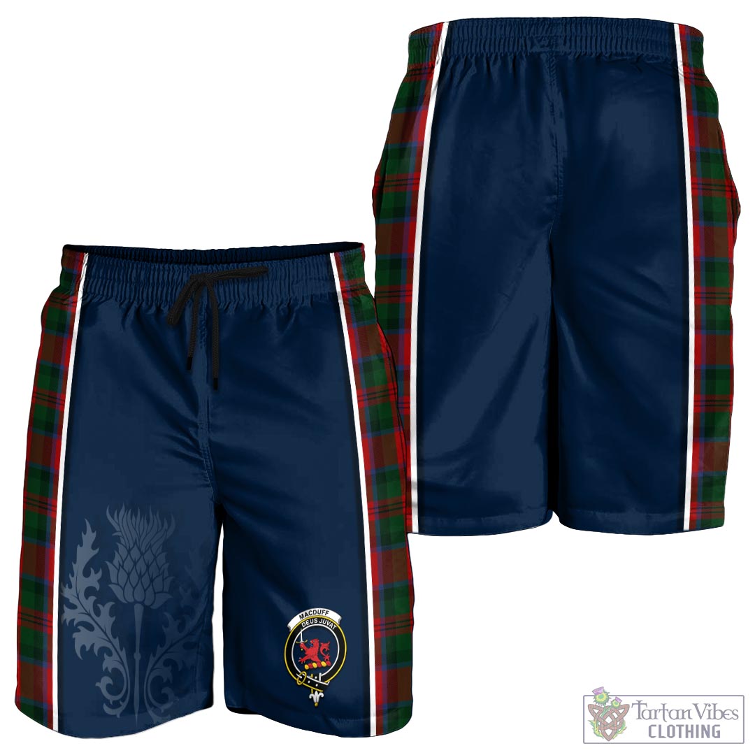 Tartan Vibes Clothing MacDuff Tartan Men's Shorts with Family Crest and Scottish Thistle Vibes Sport Style