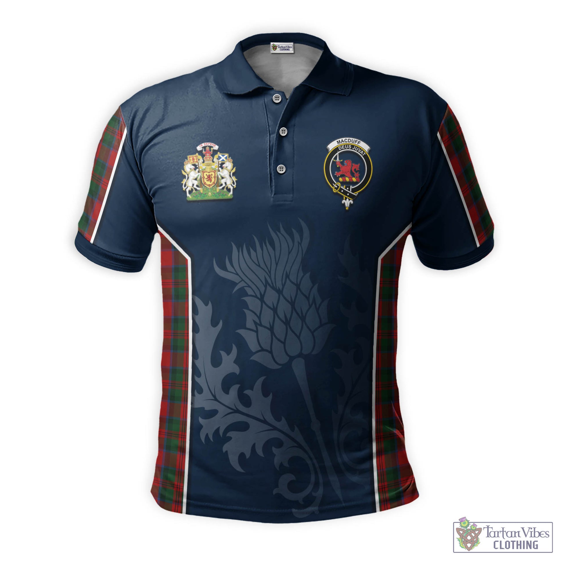 Tartan Vibes Clothing MacDuff Tartan Men's Polo Shirt with Family Crest and Scottish Thistle Vibes Sport Style