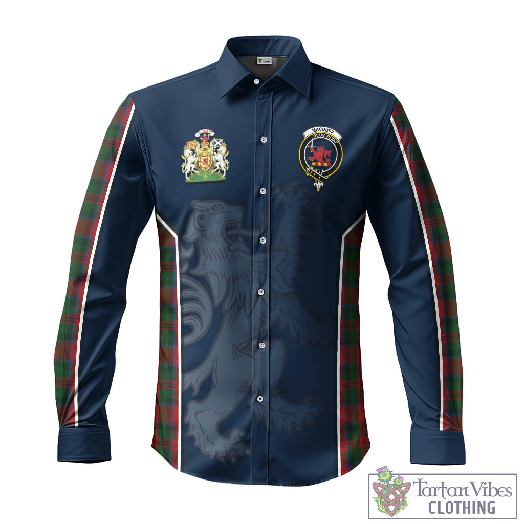 Tartan Vibes Clothing MacDuff Tartan Long Sleeve Button Up Shirt with Family Crest and Lion Rampant Vibes Sport Style