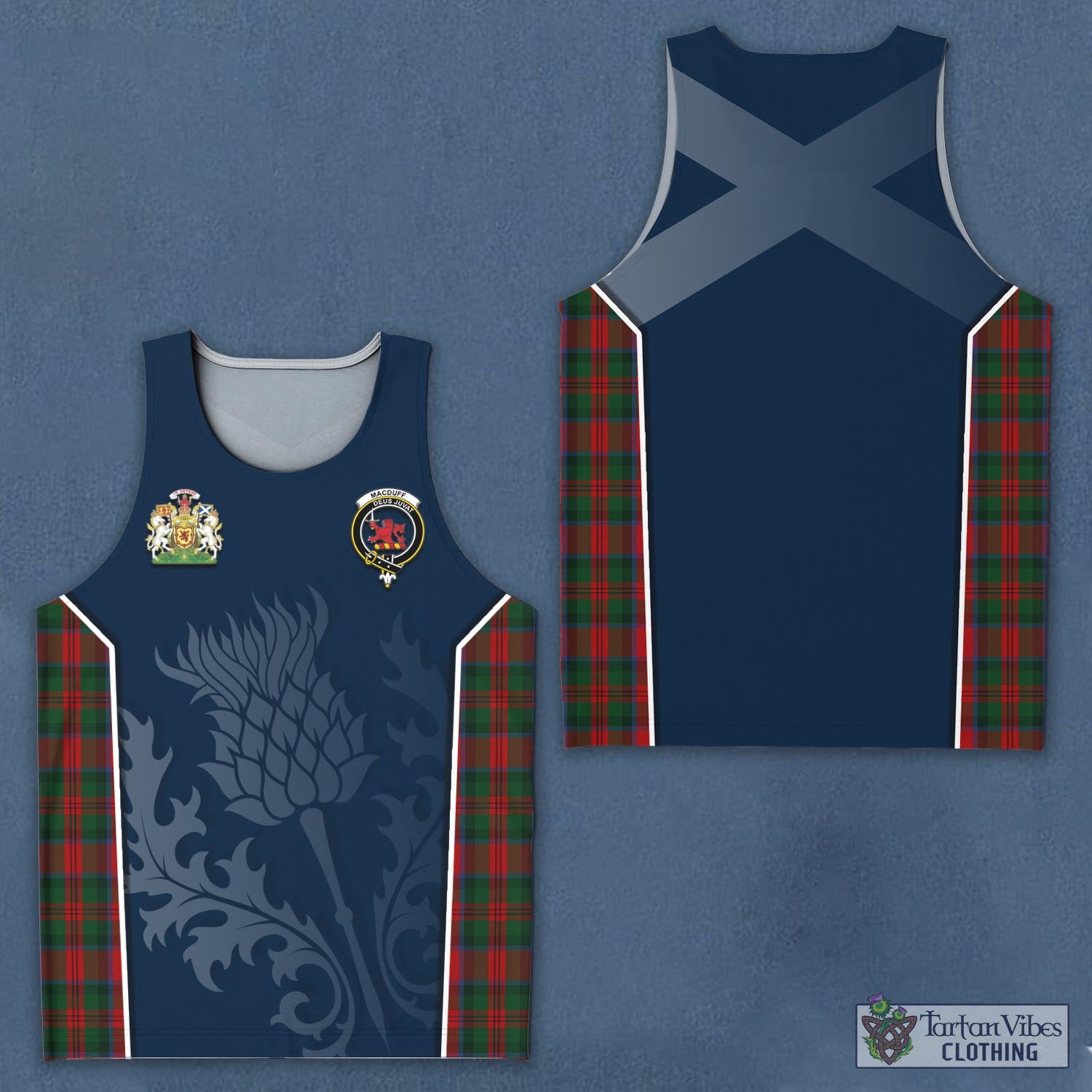 Tartan Vibes Clothing MacDuff Tartan Men's Tanks Top with Family Crest and Scottish Thistle Vibes Sport Style