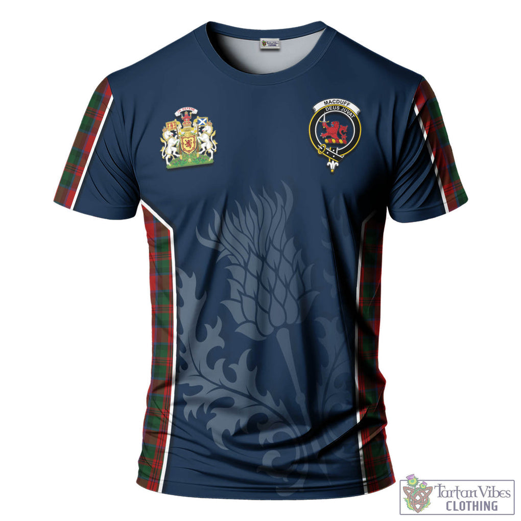 Tartan Vibes Clothing MacDuff Tartan T-Shirt with Family Crest and Scottish Thistle Vibes Sport Style