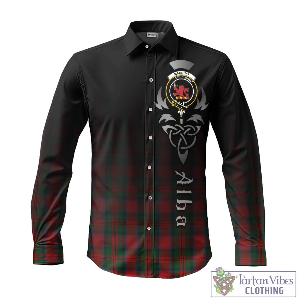 Tartan Vibes Clothing MacDuff Tartan Long Sleeve Button Up Featuring Alba Gu Brath Family Crest Celtic Inspired