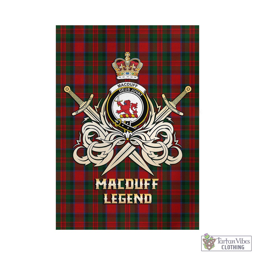 Tartan Vibes Clothing MacDuff Tartan Flag with Clan Crest and the Golden Sword of Courageous Legacy