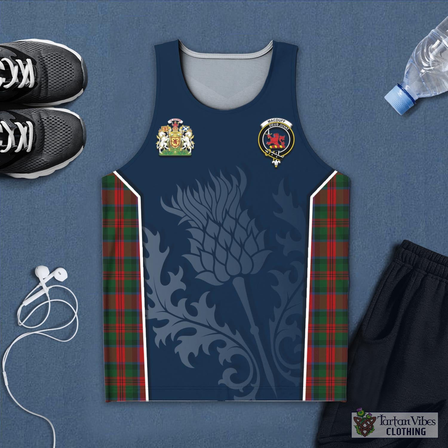 Tartan Vibes Clothing MacDuff Tartan Men's Tanks Top with Family Crest and Scottish Thistle Vibes Sport Style