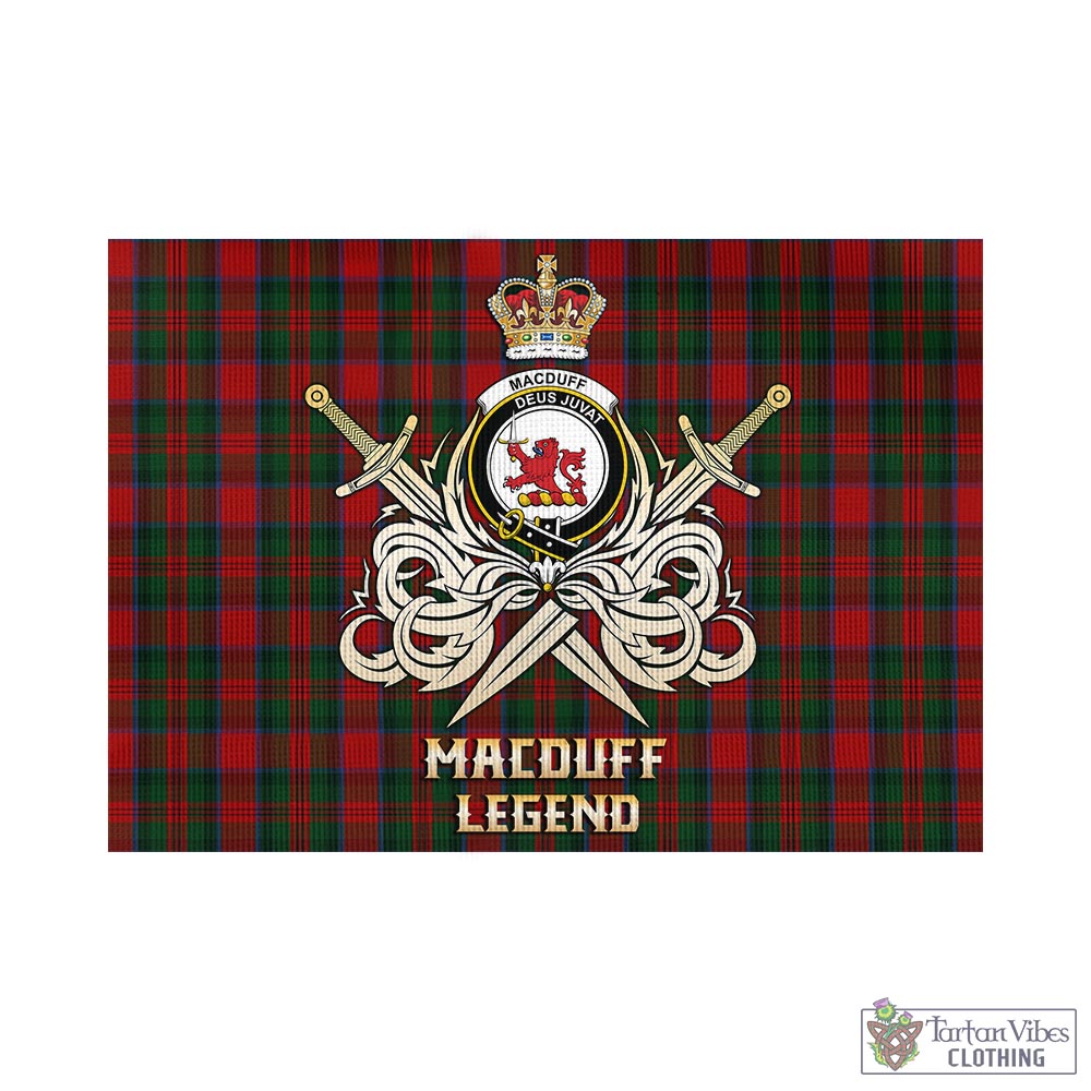 Tartan Vibes Clothing MacDuff Tartan Flag with Clan Crest and the Golden Sword of Courageous Legacy