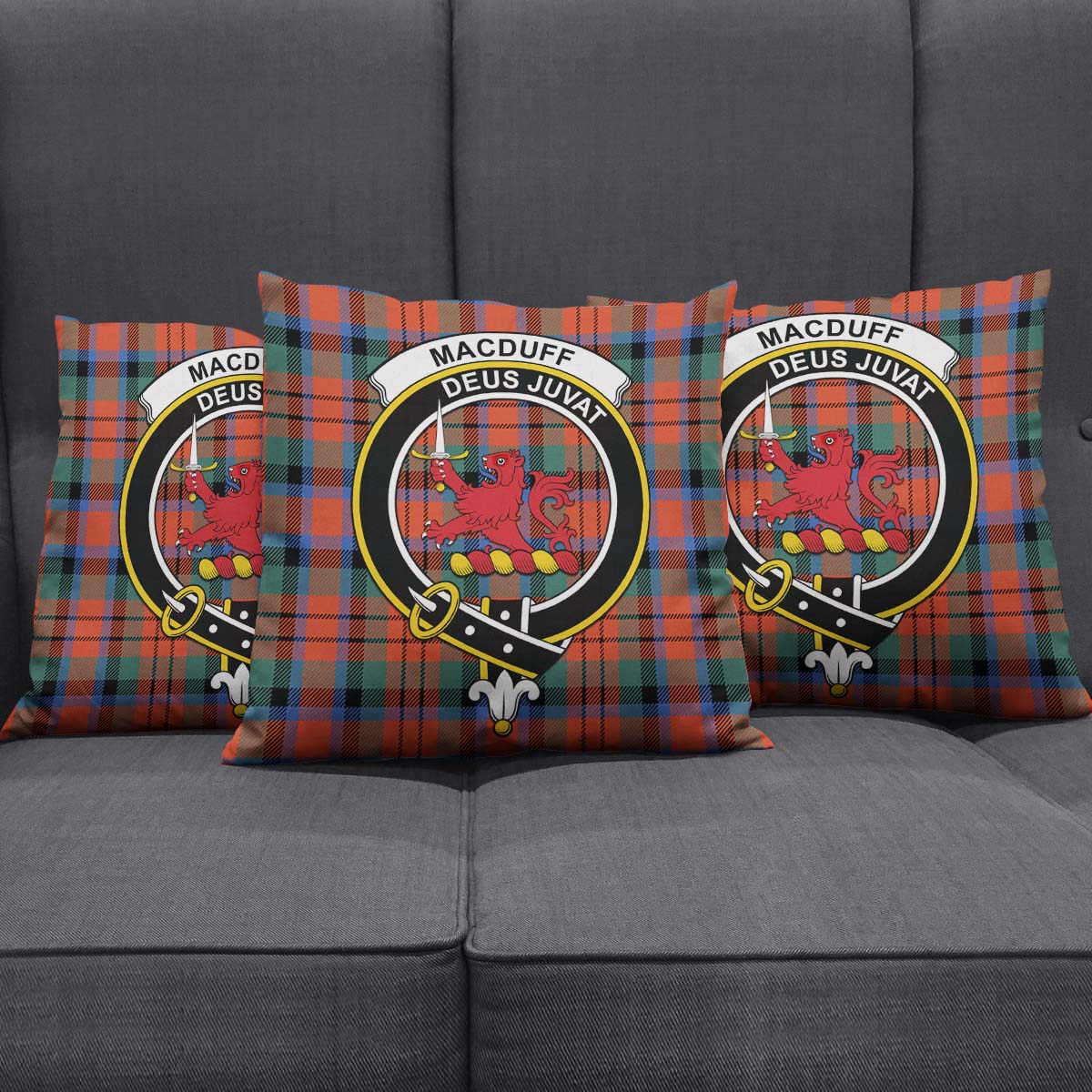 MacDuff Ancient Tartan Pillow Cover with Family Crest Square Pillow Cover - Tartanvibesclothing