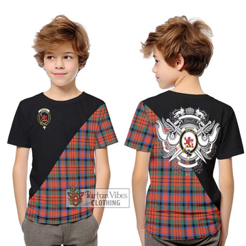 MacDuff Ancient Tartan Kid T-Shirt with Family Crest and Military Logo Style