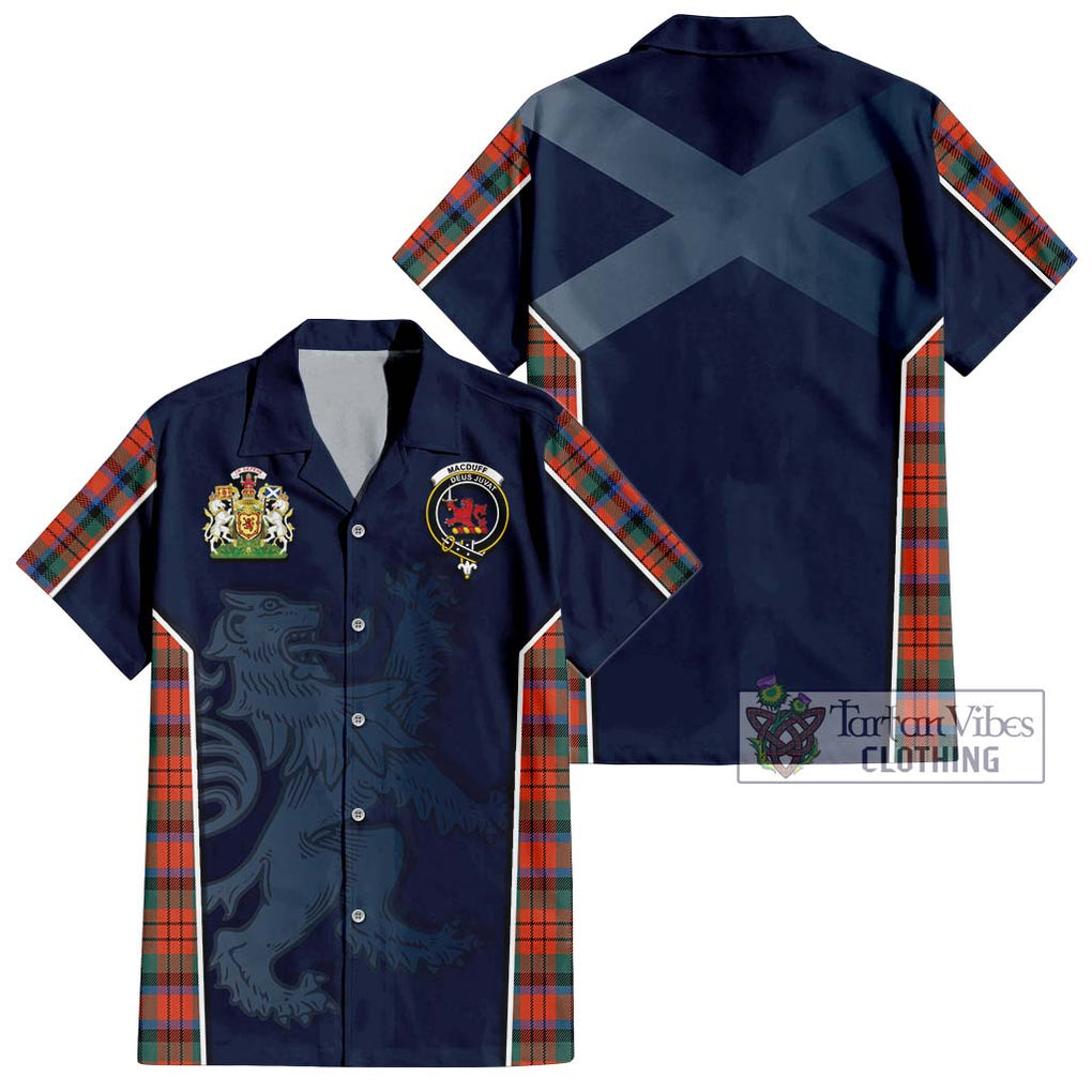 MacDuff Ancient Tartan Short Sleeve Button Shirt with Family Crest and Lion Rampant Vibes Sport Style Kid - Tartan Vibes Clothing