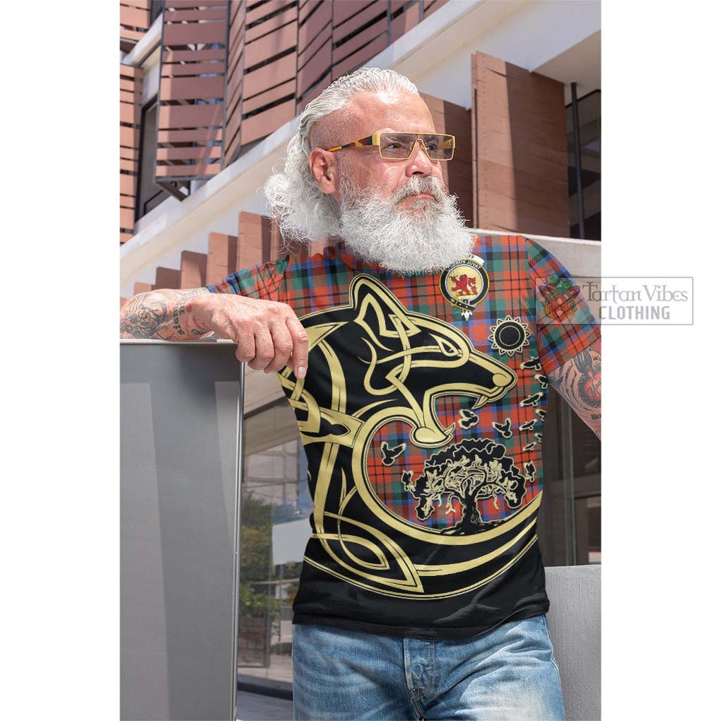 Tartan Vibes Clothing MacDuff Ancient Tartan Cotton T-shirt with Family Crest Celtic Wolf Style