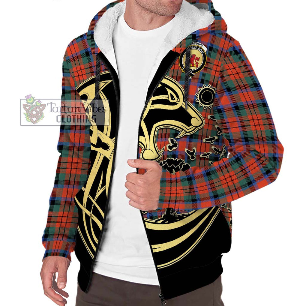 MacDuff Ancient Tartan Sherpa Hoodie with Family Crest Celtic Wolf Style Unisex S - Tartan Vibes Clothing