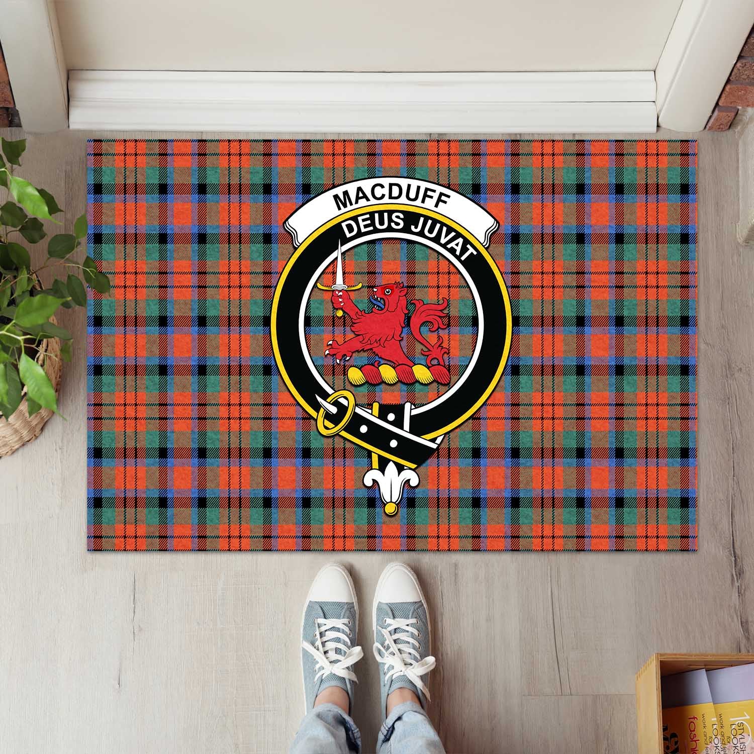 MacDuff Ancient Tartan Door Mat with Family Crest - Tartanvibesclothing