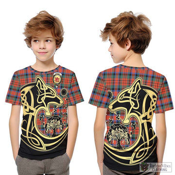 MacDuff Ancient Tartan Kid T-Shirt with Family Crest Celtic Wolf Style