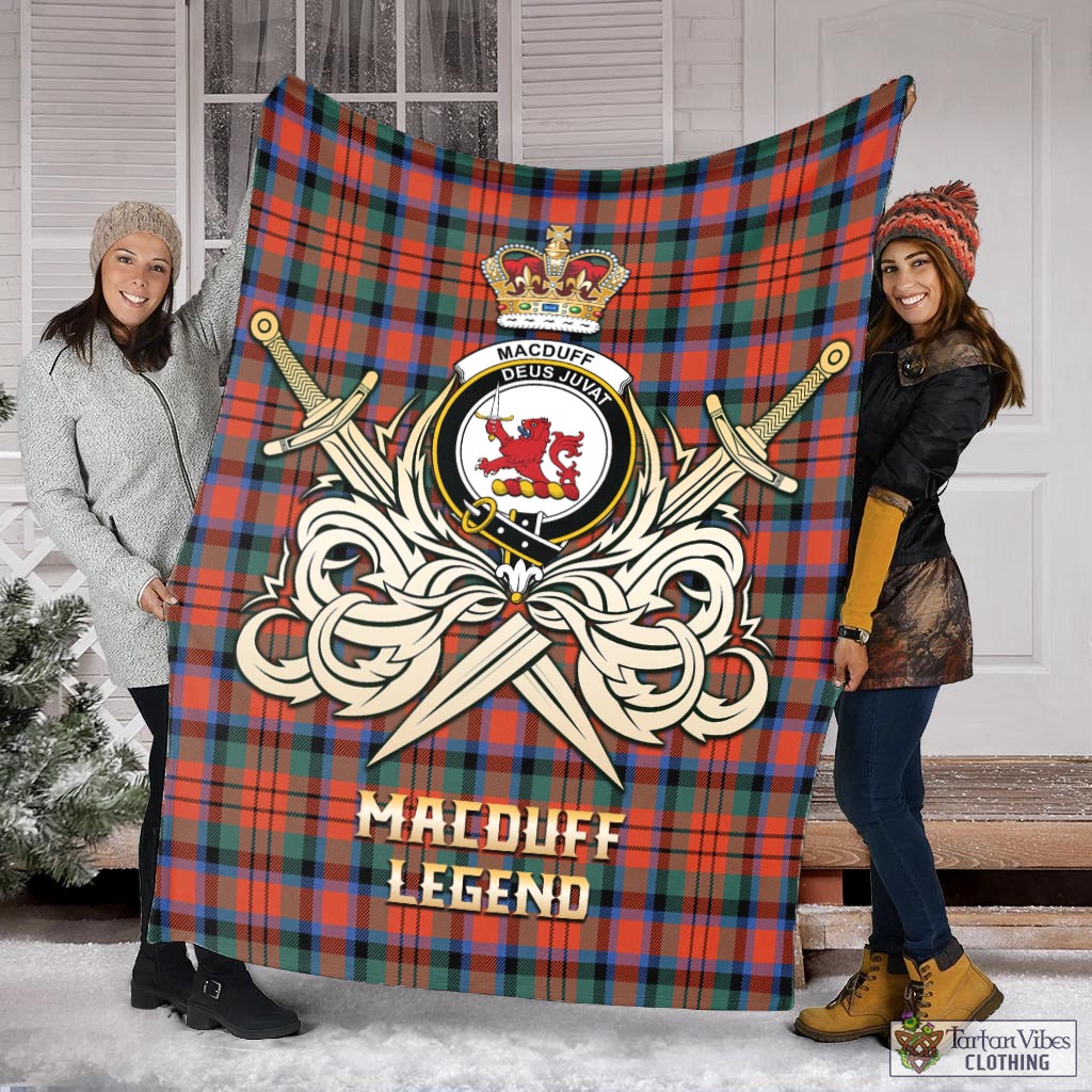 Tartan Vibes Clothing MacDuff Ancient Tartan Blanket with Clan Crest and the Golden Sword of Courageous Legacy