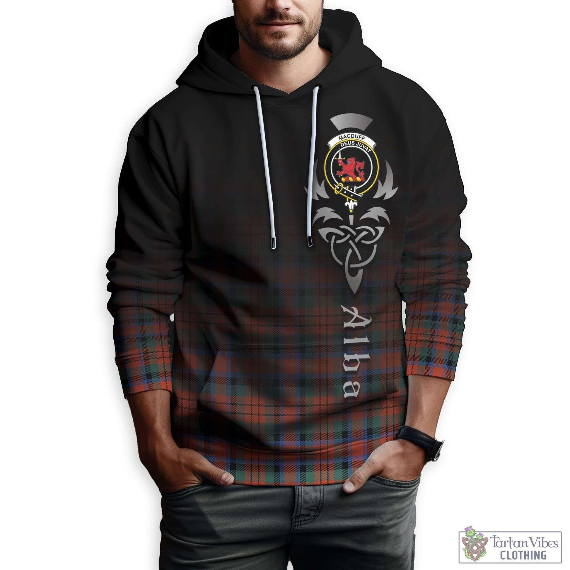 Tartan Vibes Clothing MacDuff Ancient Tartan Hoodie Featuring Alba Gu Brath Family Crest Celtic Inspired