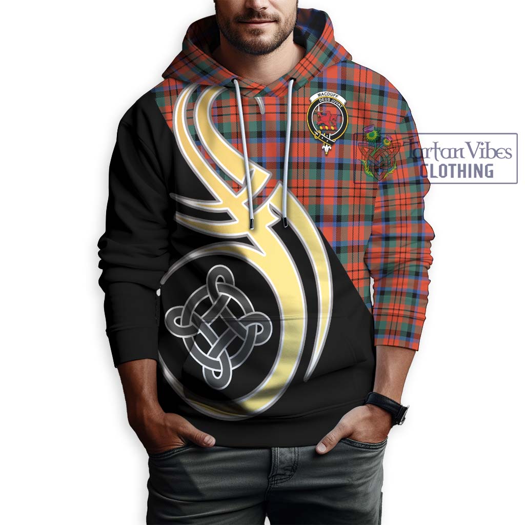 Tartan Vibes Clothing MacDuff Ancient Tartan Hoodie with Family Crest and Celtic Symbol Style