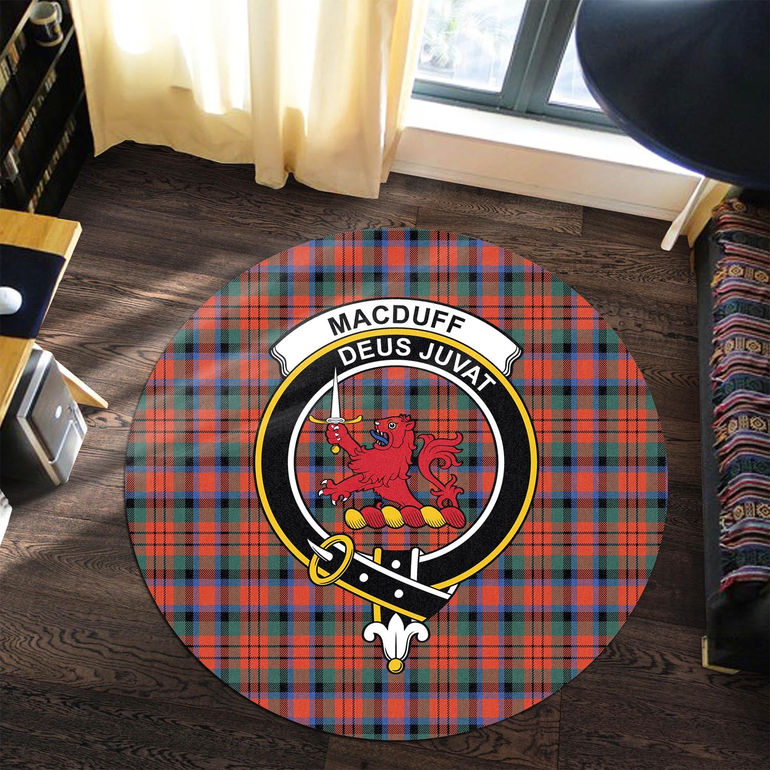 macduff-ancient-tartan-round-rug-with-family-crest