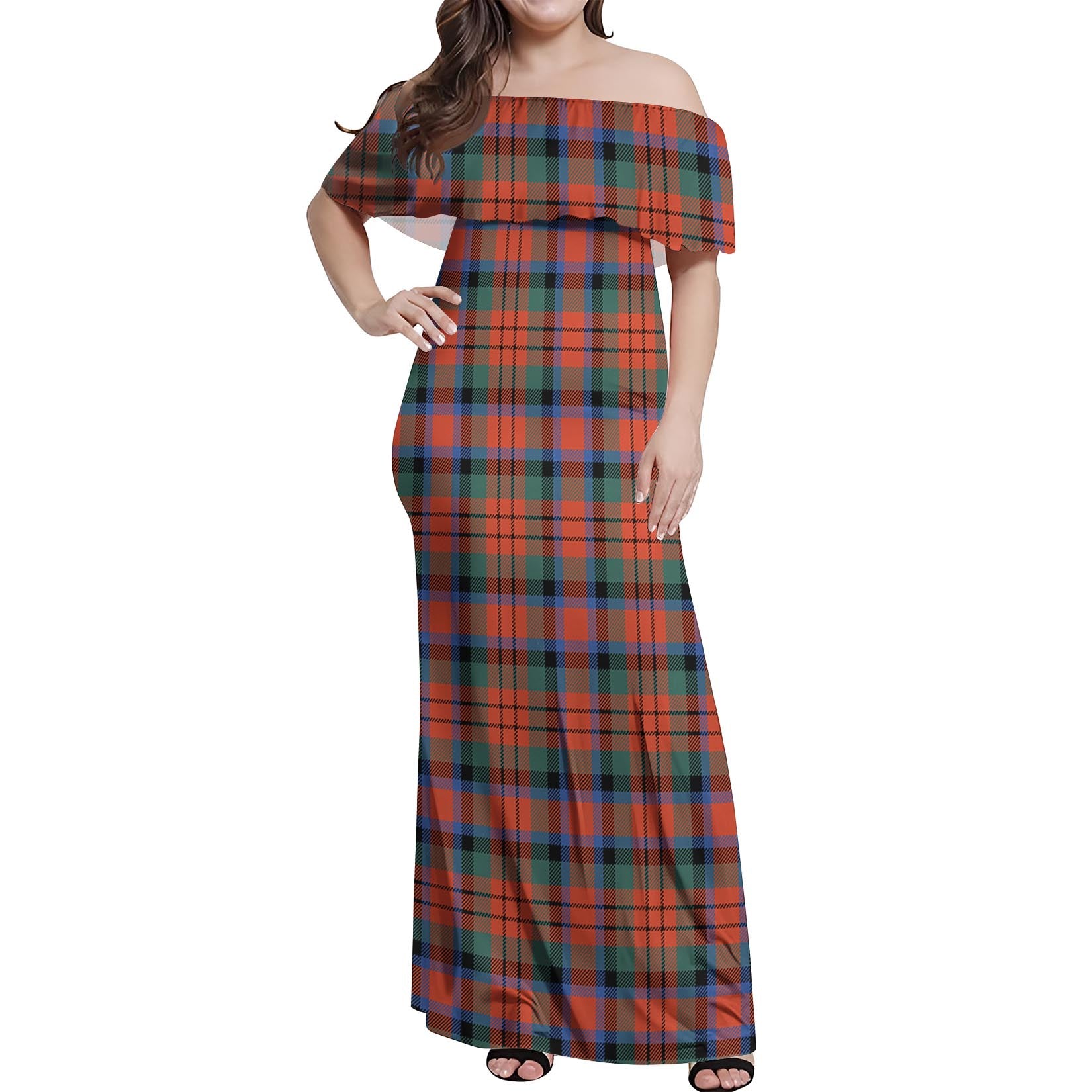 MacDuff Ancient Tartan Off Shoulder Long Dress Women's Dress - Tartanvibesclothing