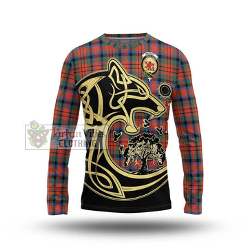 MacDuff Ancient Tartan Long Sleeve T-Shirt with Family Crest Celtic Wolf Style