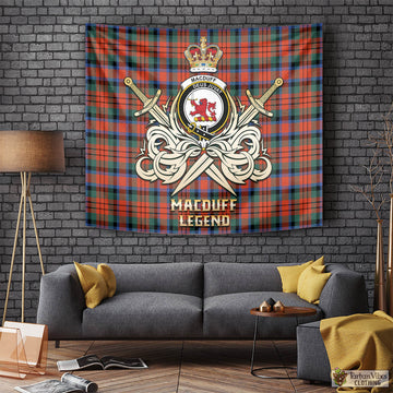 MacDuff Ancient Tartan Tapestry with Clan Crest and the Golden Sword of Courageous Legacy