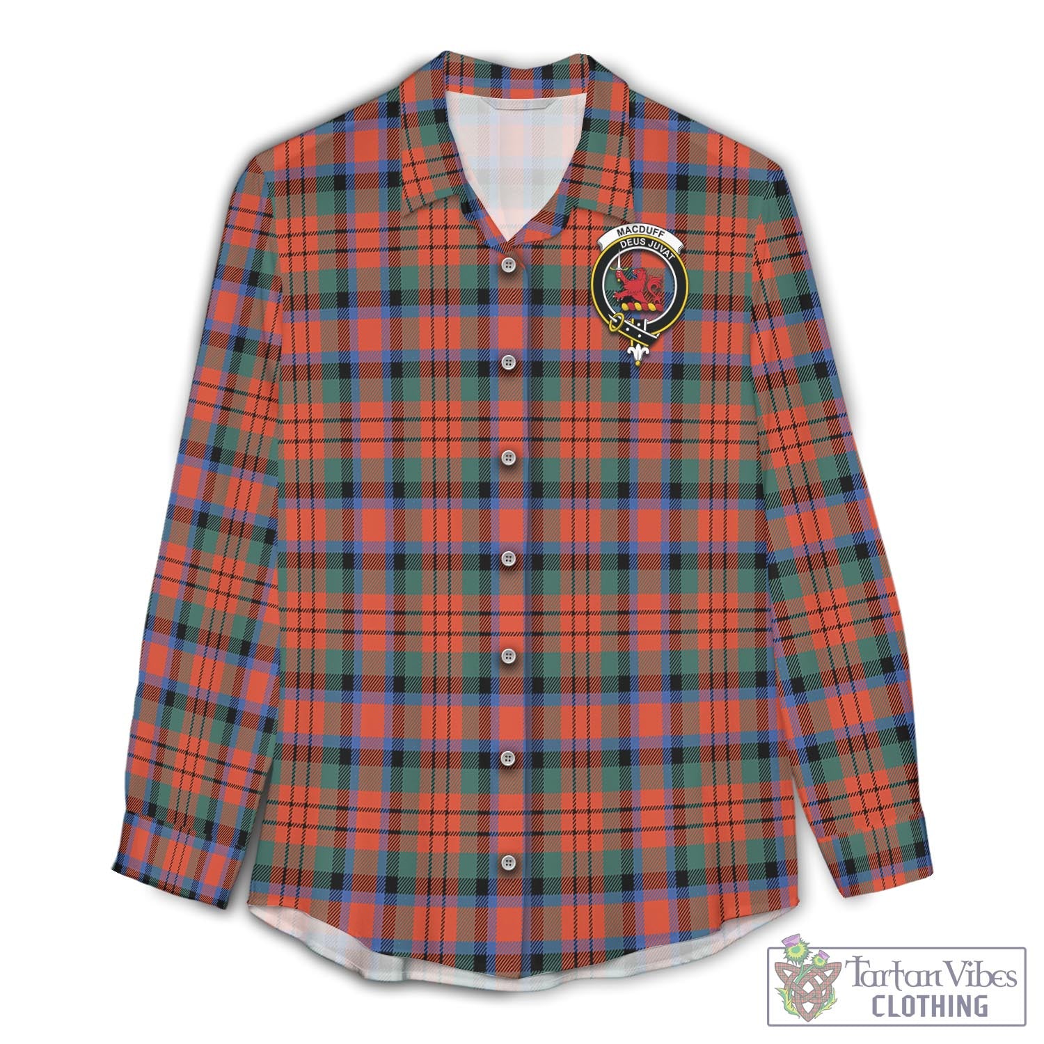 Tartan Vibes Clothing MacDuff Ancient Tartan Womens Casual Shirt with Family Crest