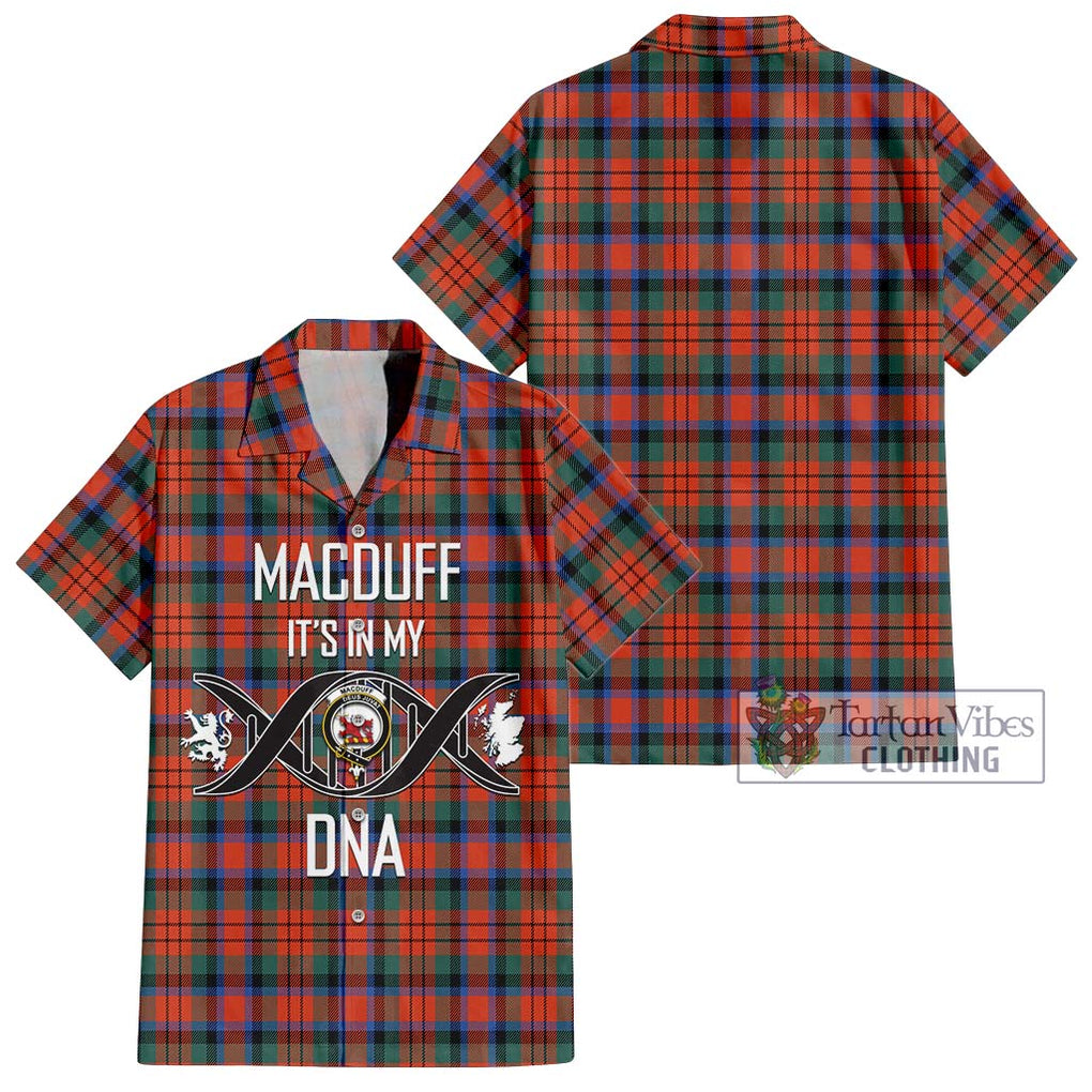 MacDuff Ancient Tartan Short Sleeve Button Shirt with Family Crest DNA In Me Style Kid - Tartanvibesclothing Shop