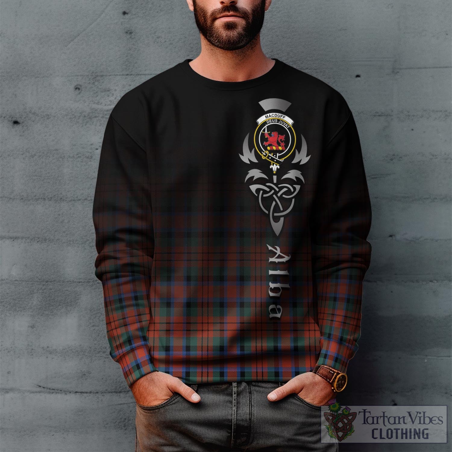 Tartan Vibes Clothing MacDuff Ancient Tartan Sweatshirt Featuring Alba Gu Brath Family Crest Celtic Inspired