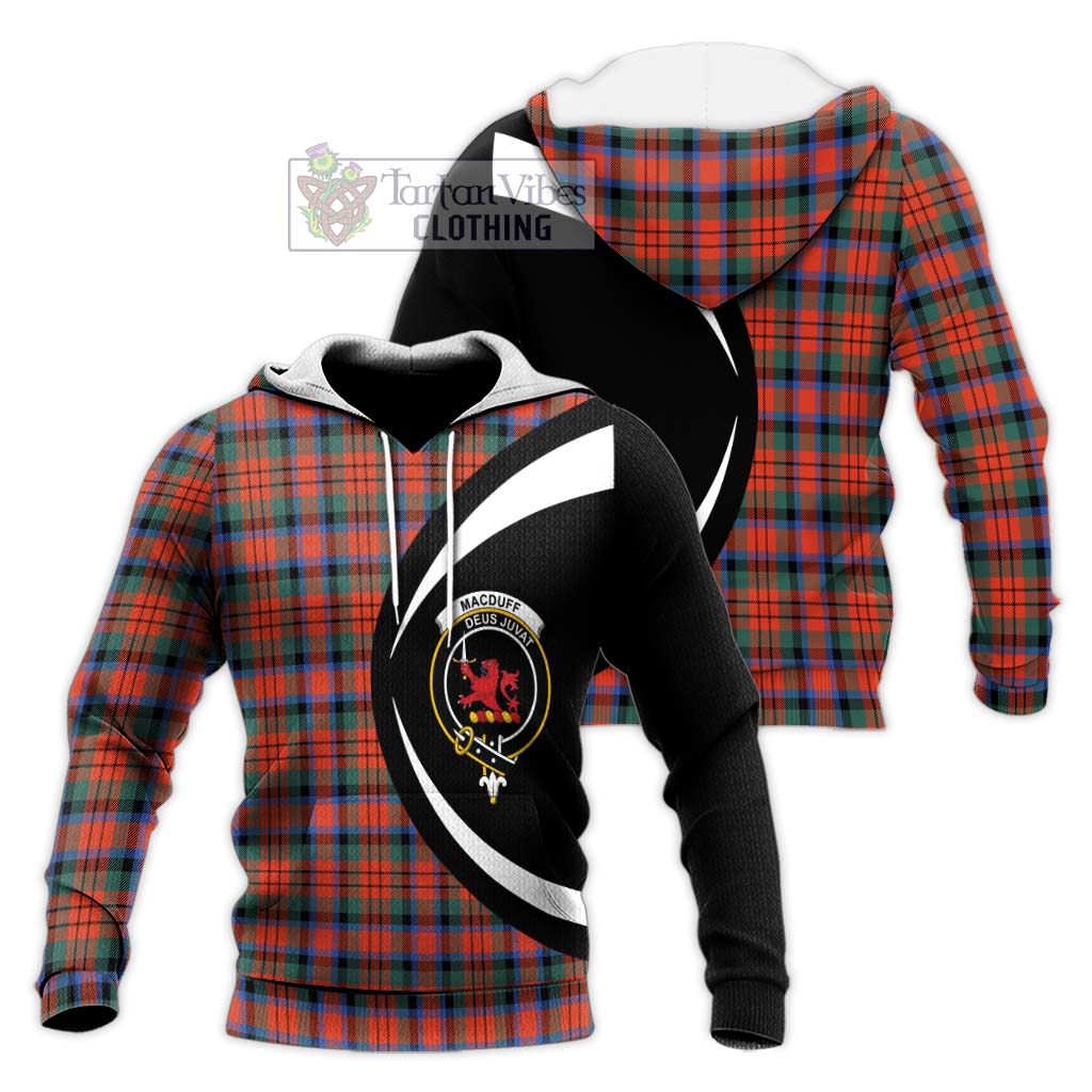 MacDuff Ancient Tartan Knitted Hoodie with Family Crest Circle Style Unisex Knitted Pullover Hoodie - Tartan Vibes Clothing