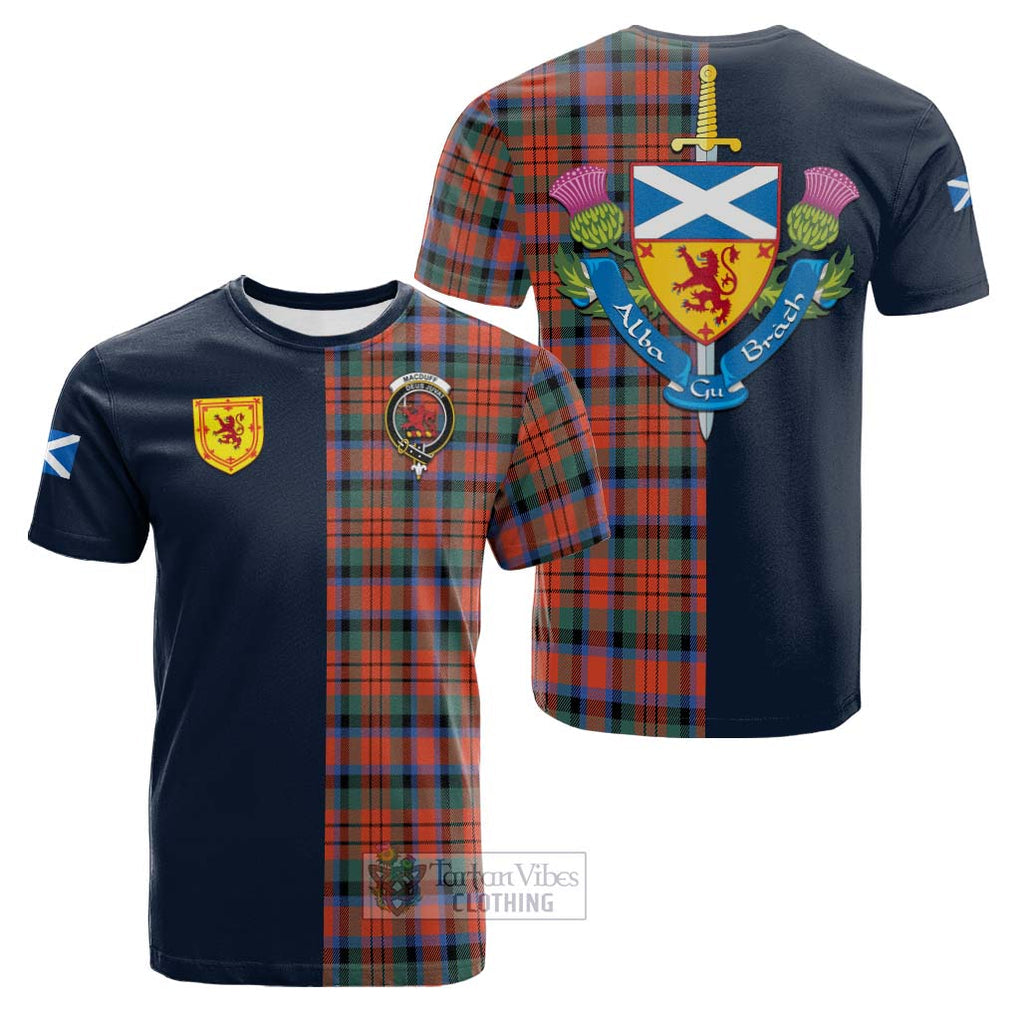 Tartan Vibes Clothing MacDuff Ancient Tartan Cotton T-shirt with Scottish Lion Royal Arm Half Style