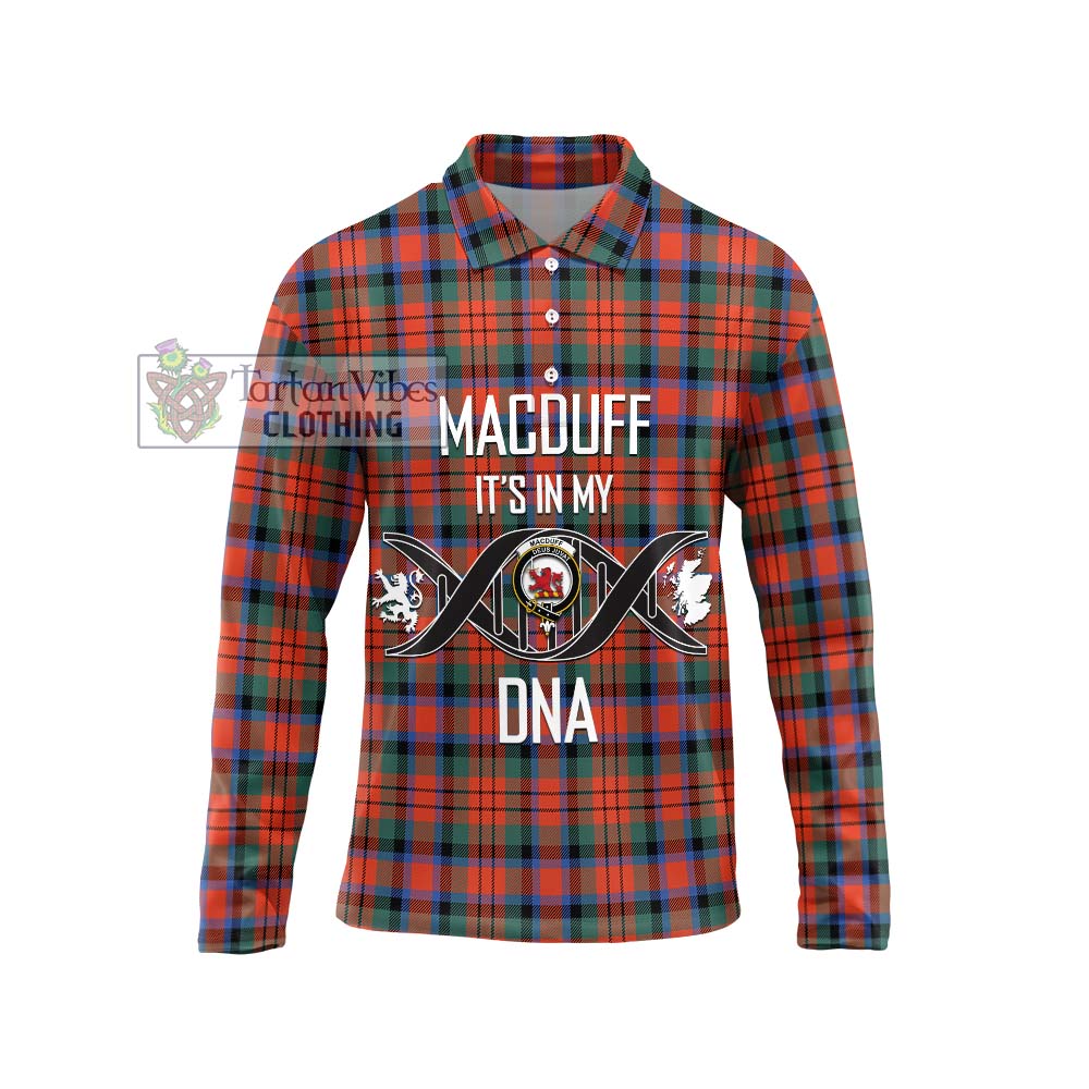 MacDuff Ancient Tartan Long Sleeve Polo Shirt with Family Crest DNA In Me Style Unisex - Tartanvibesclothing Shop