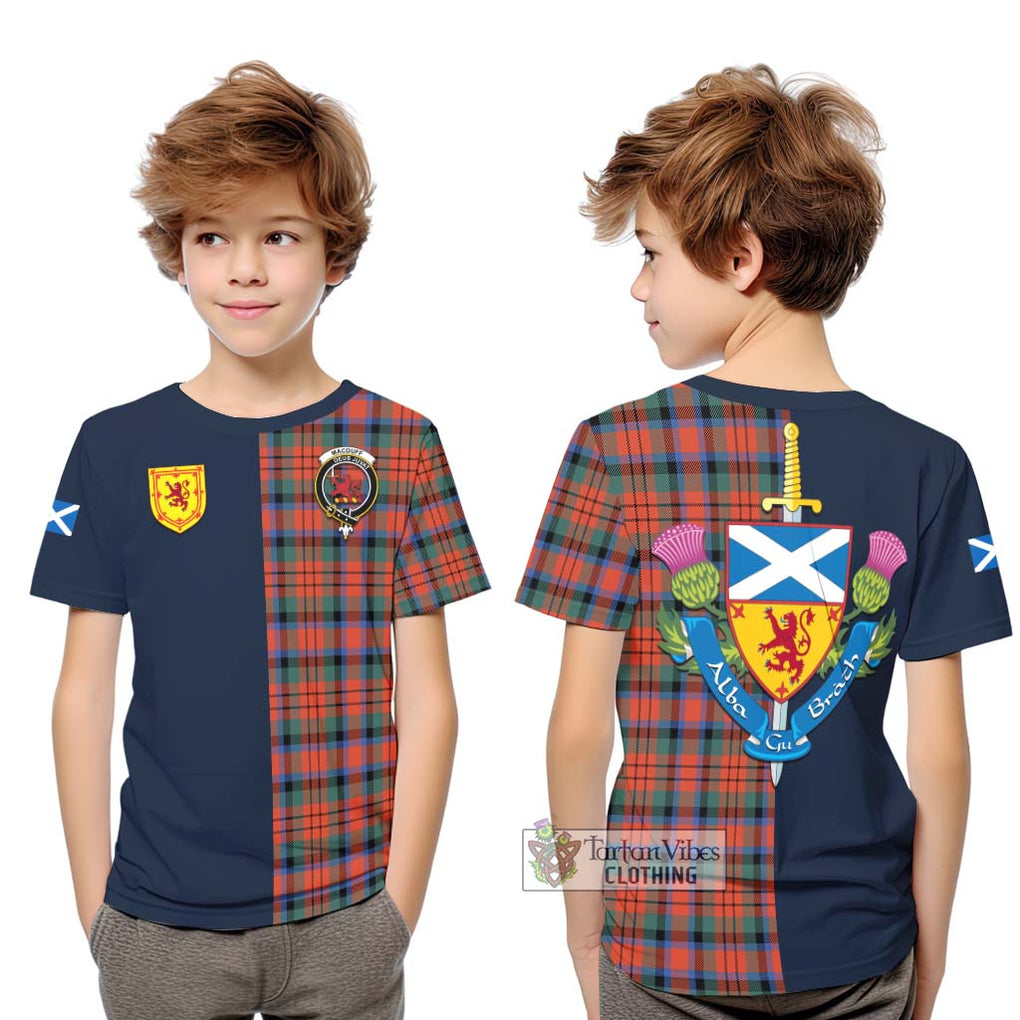 Tartan Vibes Clothing MacDuff Ancient Tartan Kid T-Shirt with Scottish Lion Royal Arm Half Style